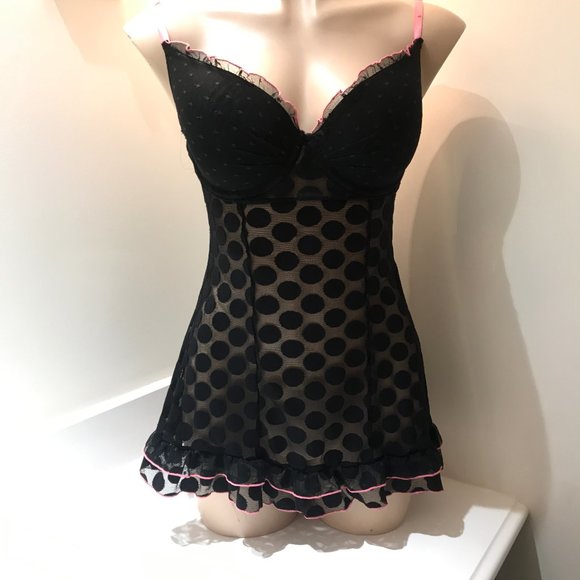 Primark - No Secret - Black / Pink Polka Dot Lingerie - Picture 1 of 10